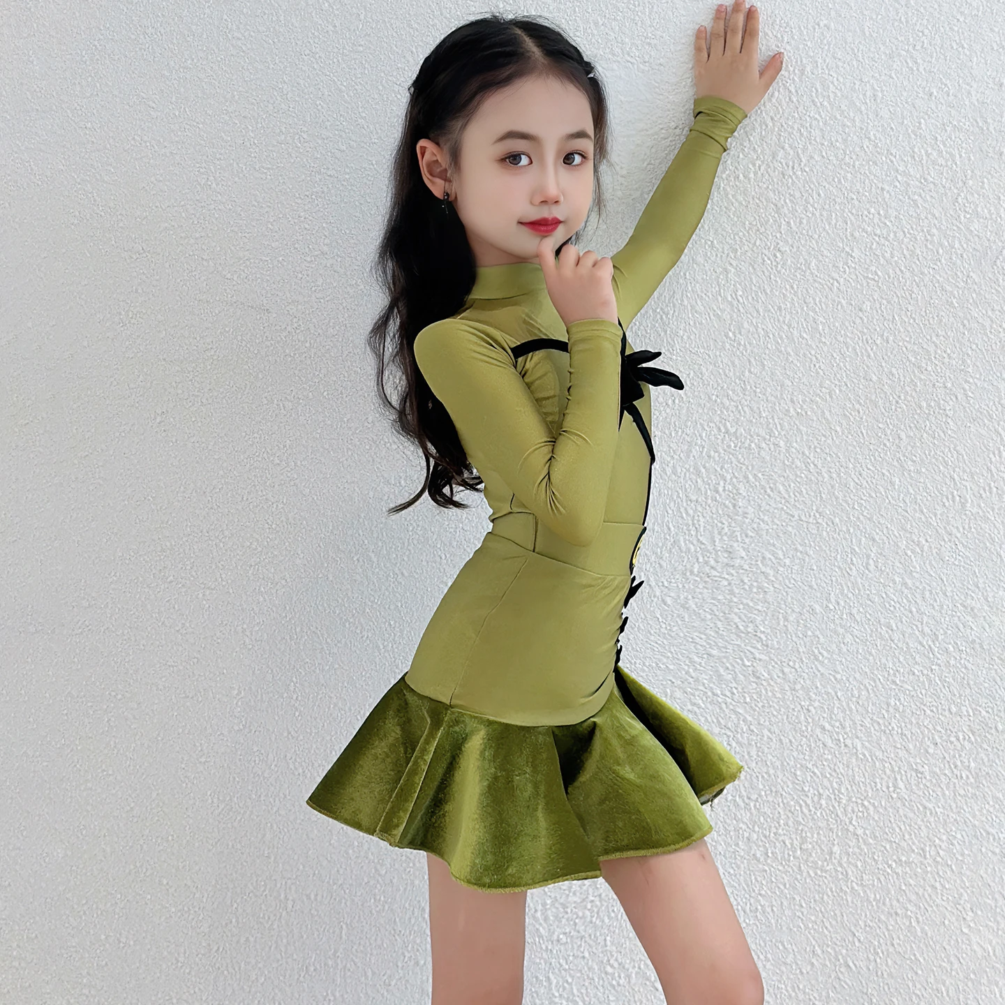 Vestido de baile latino de Salsa para niñas, vestido de práctica latina, vestido de salón de competición, traje de baile latino estándar para niños, falda de baile