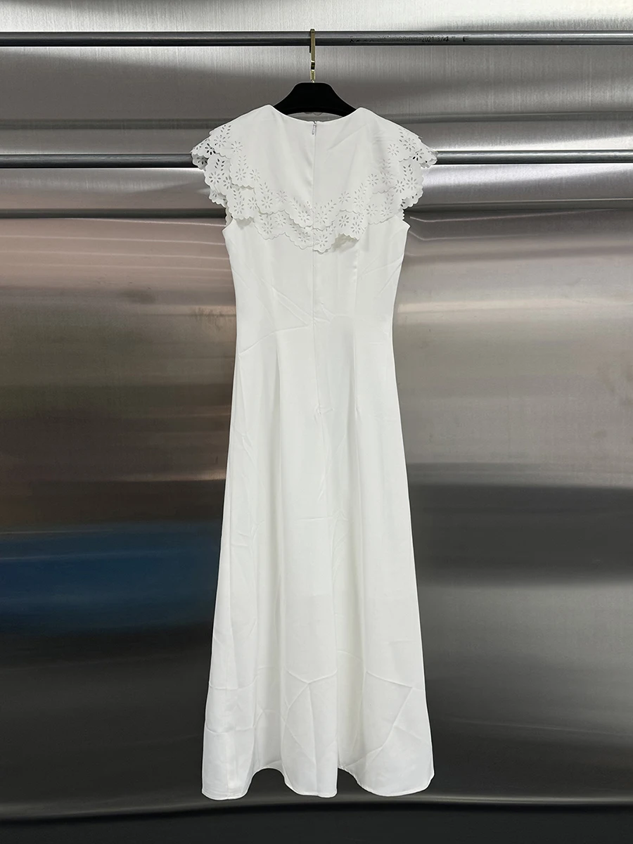 CHICEVER Biała Sukienka z Wycięciami, Dekolt V, Bez Rękawów, Wyszczuplająca, Elegancka, Intelektualna, Letnia Moda Damska