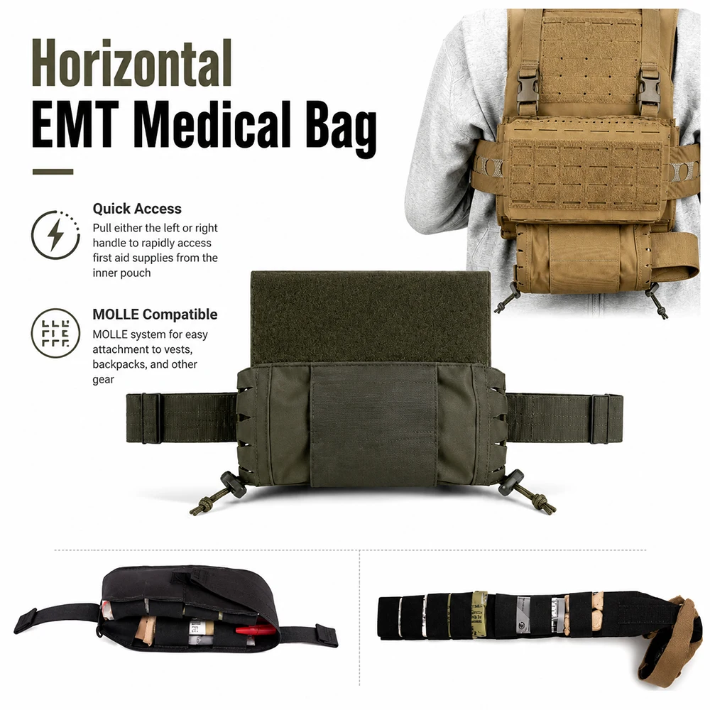

Tactical Horizontal First Aid Pouch Outdoor Quick Access Emergency Kit Waist MOLLE EDC Medical Bag Compact Utility Storage Case