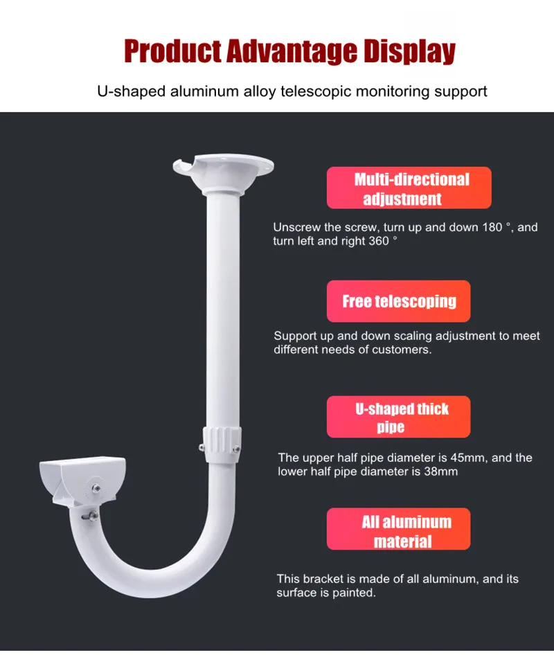 U-shaped Thickened Elbow Duckbill Universal Security CCTV Camera Ceiling Mount Bracket Extension Rod Camera Telescopic Support