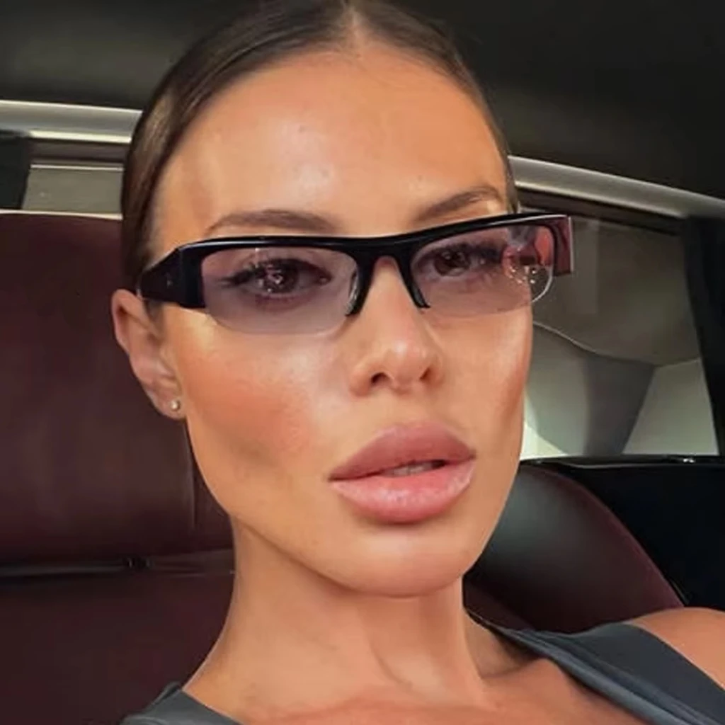 Vintage Small Rectangle Half Frame Black Sunglasses for New Fashion Leopard Gradient Sun Glasses ladies Trendy Driving Eyewear