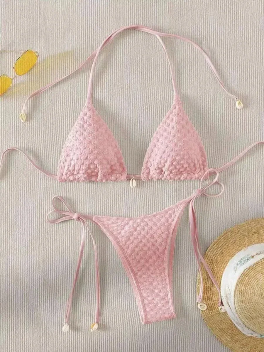 

Sexy Halter Shell Designer Wrinkled Bikini Women Swimwear Female Swimsuit Two Pieces Bikini Set Luxury Bathing Suit Swim Lady
