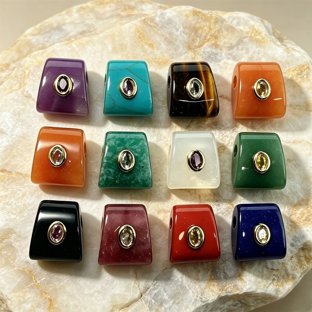 1PC Inlaid Natural Mineral Large Hole Bead Bracelet Connector DIY Craft Jewelry Making Supply Golden Plated P2D1095