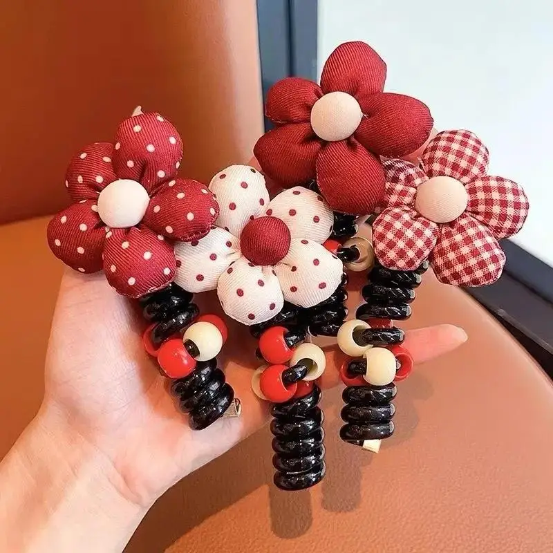 Telefonkabel-Haarband, schadet dem Haar nicht, hochelastisches Gummiband, Perlen-Haarbänder, Damen-Haaraccessoires – Detail 2
