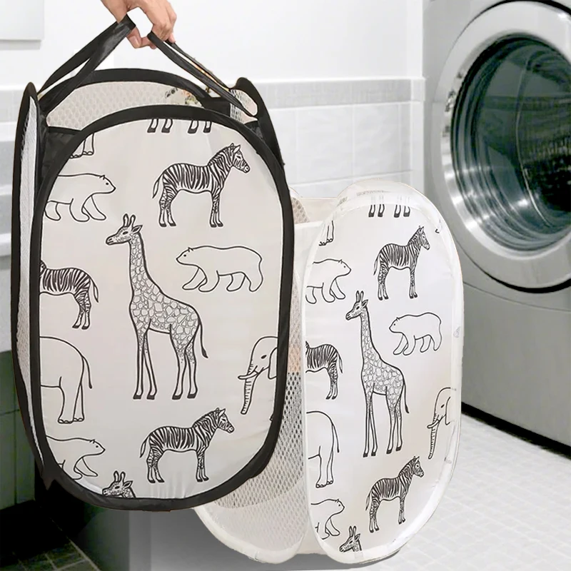 

1PC Large Capacity Organizer Basket Cartoon Foldable Laundry Basket for Household Dirty Clothes Nylon Mesh Bag for Toy Storage