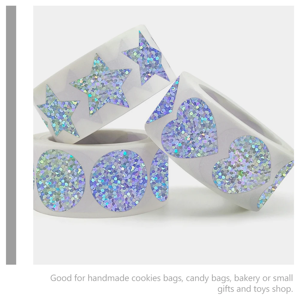 3 Rolls Heart Shaped Stickers Self Adhesive Sealing Labels Circle H36 Heart Star for DIY Baking Gift Packaging