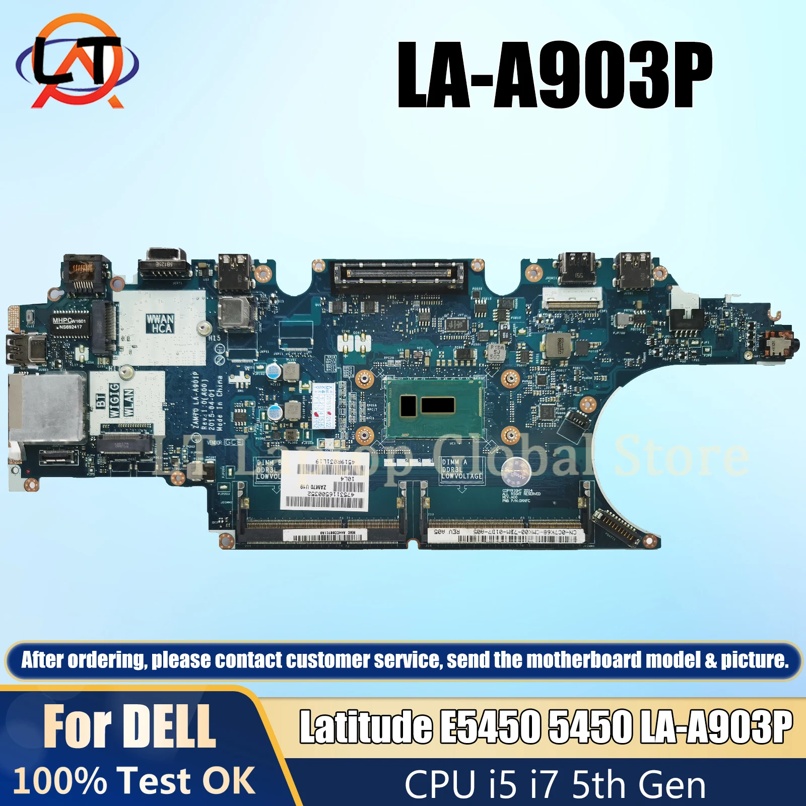 

LA-A903P Laptop Mainboard For DELL Latitude E5450 5450 017FG2 0RH5P motherboard With CPU i5 i7 5th Gen 830/840M V2G DDR3