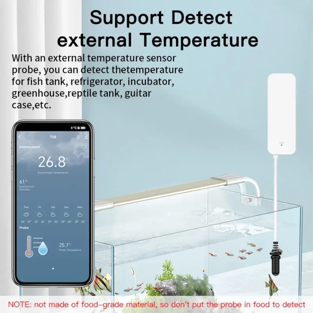 Tuya WiFi Temperature Humidity Sensor With External Probe for Smart Home Hygrometer APP Monitoring For Plants Aquarium Winery