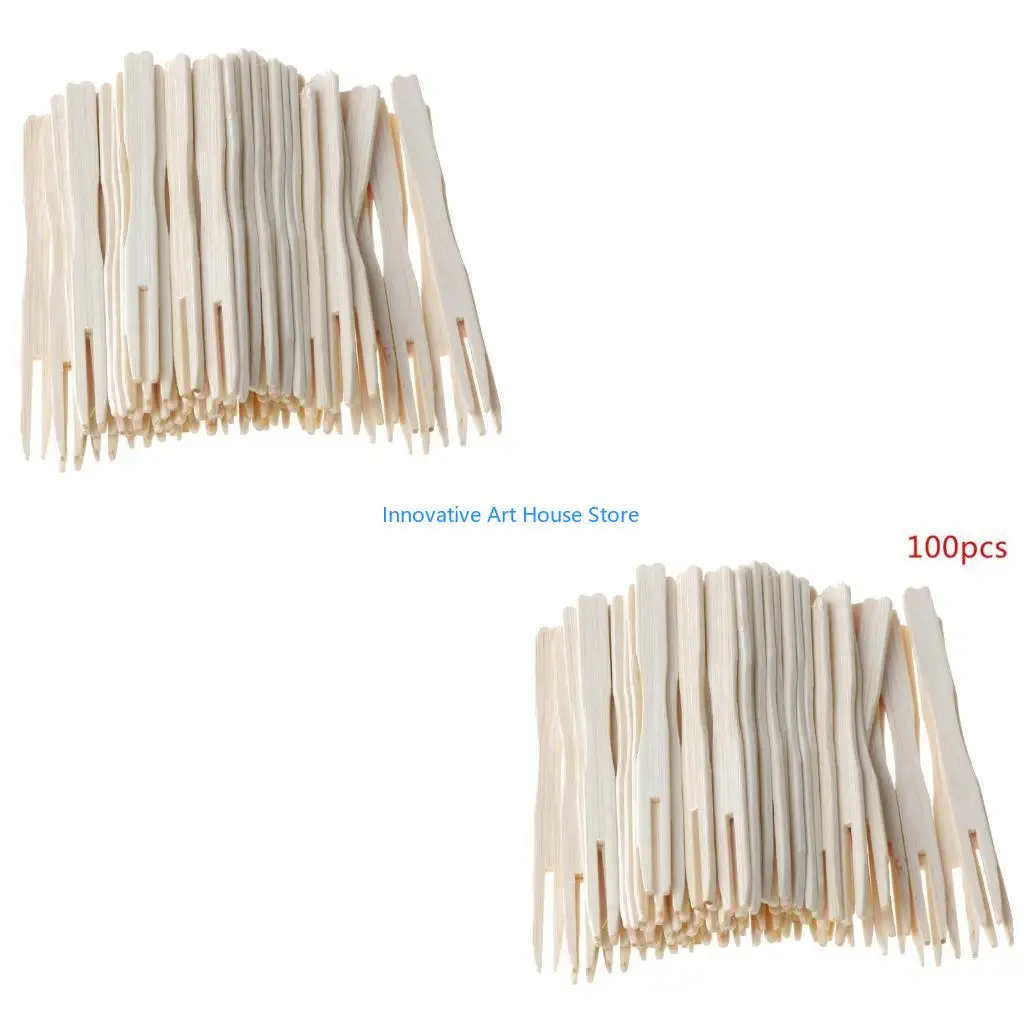 E1PC 100Pcs Bamboo Disposable Wooden Fruit Fork Pick Dessert Forks Tableware Party
