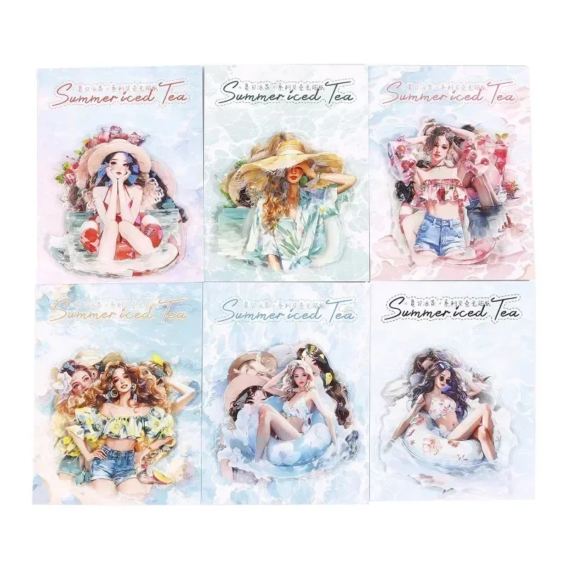 10Pcs Stickers summer tea summer beauty girl accounting materials package Writing handbook decoration Scrapbook 132*90mm