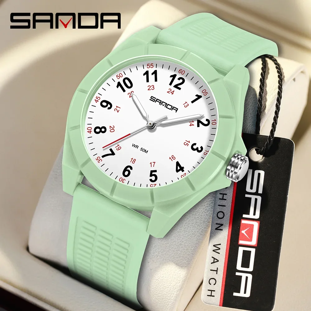 SANDA 6232 Trendy Design Soft Student Watch TPU Strap 50M Depth Waterproof Quartz Movement Children Fashion Sports Wrist Watch