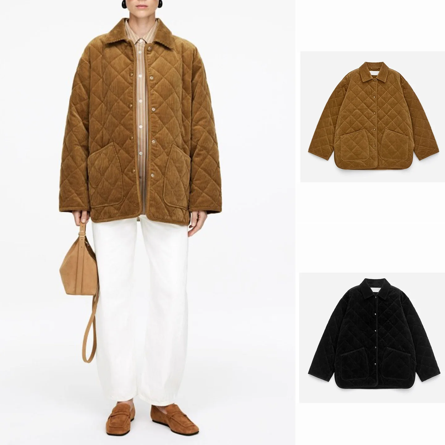 

Женское осеннее вельветовое длинное пальто Sve Jaet с простым ромбовидным узором, новое свободное пальто из полиэфирного волокна