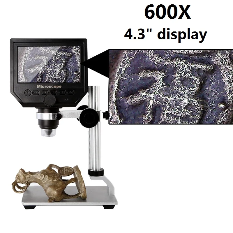 600x 3.6MP Digital Microscope Aluminum Alloy Stand 4.3 Inches HD LCD Video Soldering Microscope PCB Phone Repair Microscope