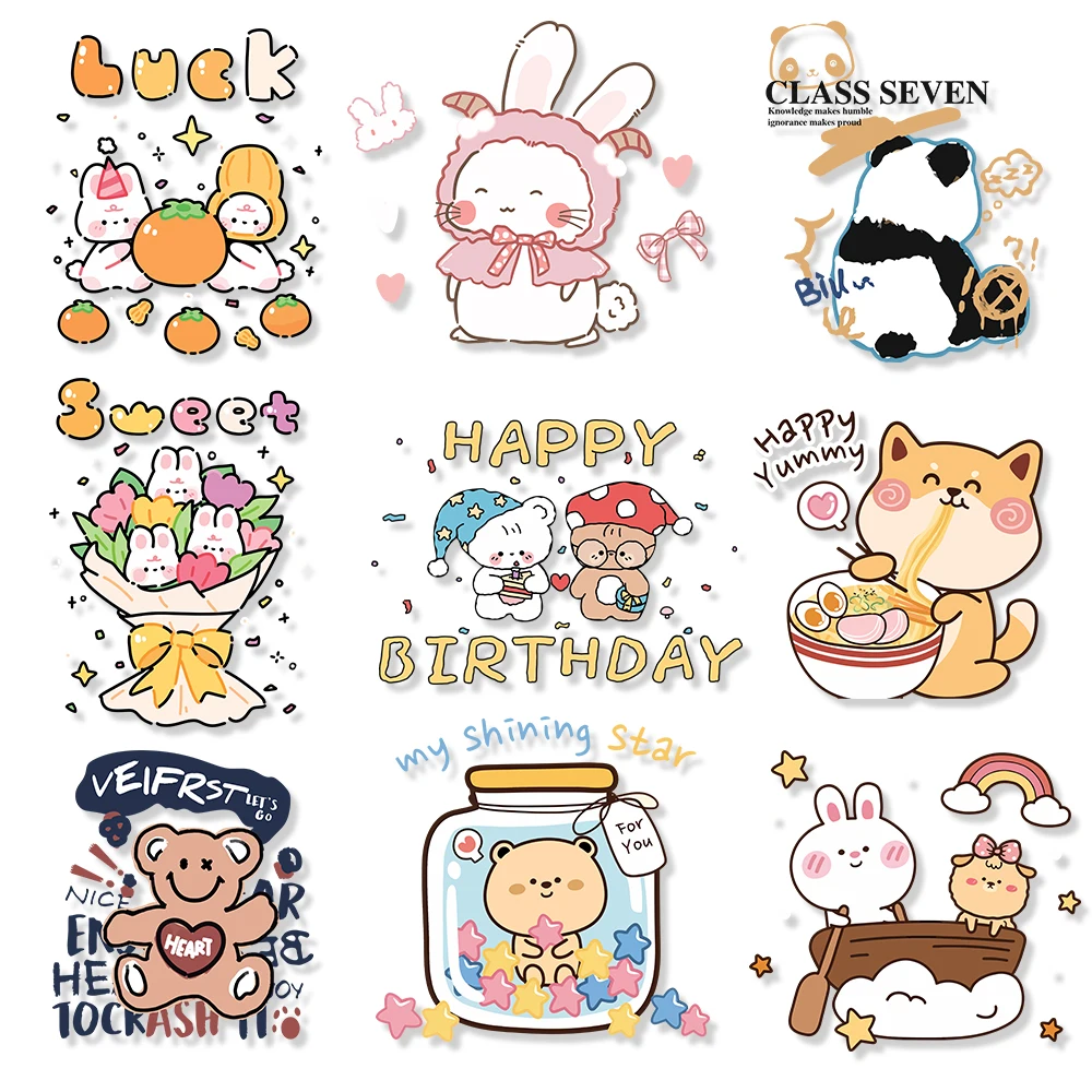 Cartoon Animal Design Patch Heat Transfers For Kid Clothes Alien Iron on Transfers on Girl Clothing Applique DTF Vinyl Stickers