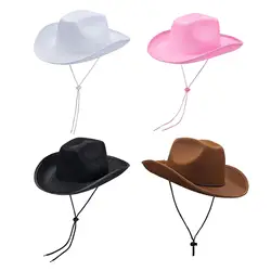 Cowboy Hat Gentleman Jazz Hat Casual Trendy with Adjustable Chin Strap Sun Hat for Photo Props Festival Travel Party Holiday