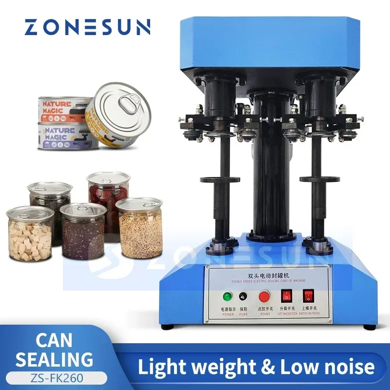 ZONESUN Semi Automatic Electric Can Sealing Machine Double Heads Beer Tin Can Seamer Bench Top Cannular Sealer ZS-FK260