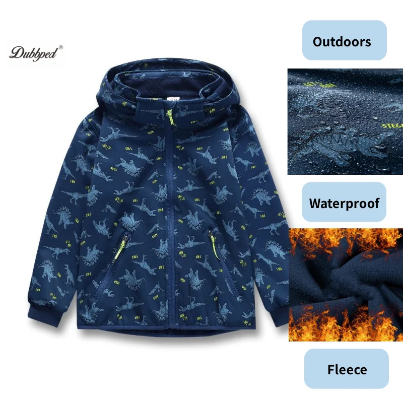 Dubbped Kids Jacket Boys Girls Waterproof Rain Coat Windbreaker Outerwear Polar Fleece Windproof Cloth Jackets Outdoors 5-14Y