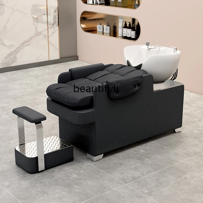 Half High-End Shampoo Chair, Salão de cabeleireiro para cabeleireiro, Cama de lavagem de cerâmica, Barbearia