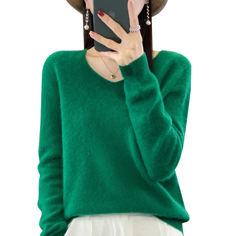 FRYAY LAB Winter Women's Clothing Tops Brushed 100 Wool V Neck Gray Warm Causal Sweaters Soft Solid Knitted Pullover Jumpers Y2k