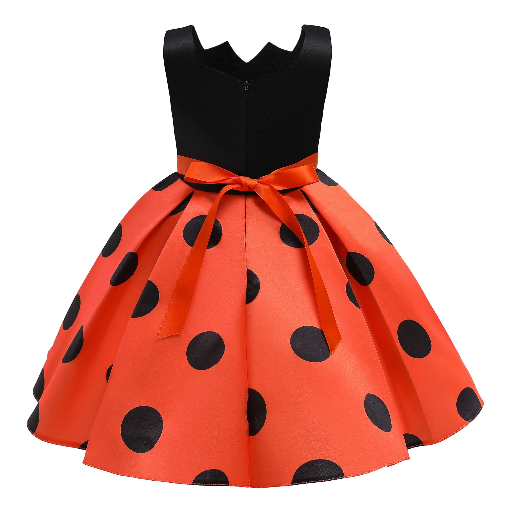 Girls Dot Printed Dress Kid's Halloween Christmas Sleeveless Costume Cotton Pumpkin Neck Child Yong Girl Frocks 2 8 10 Years