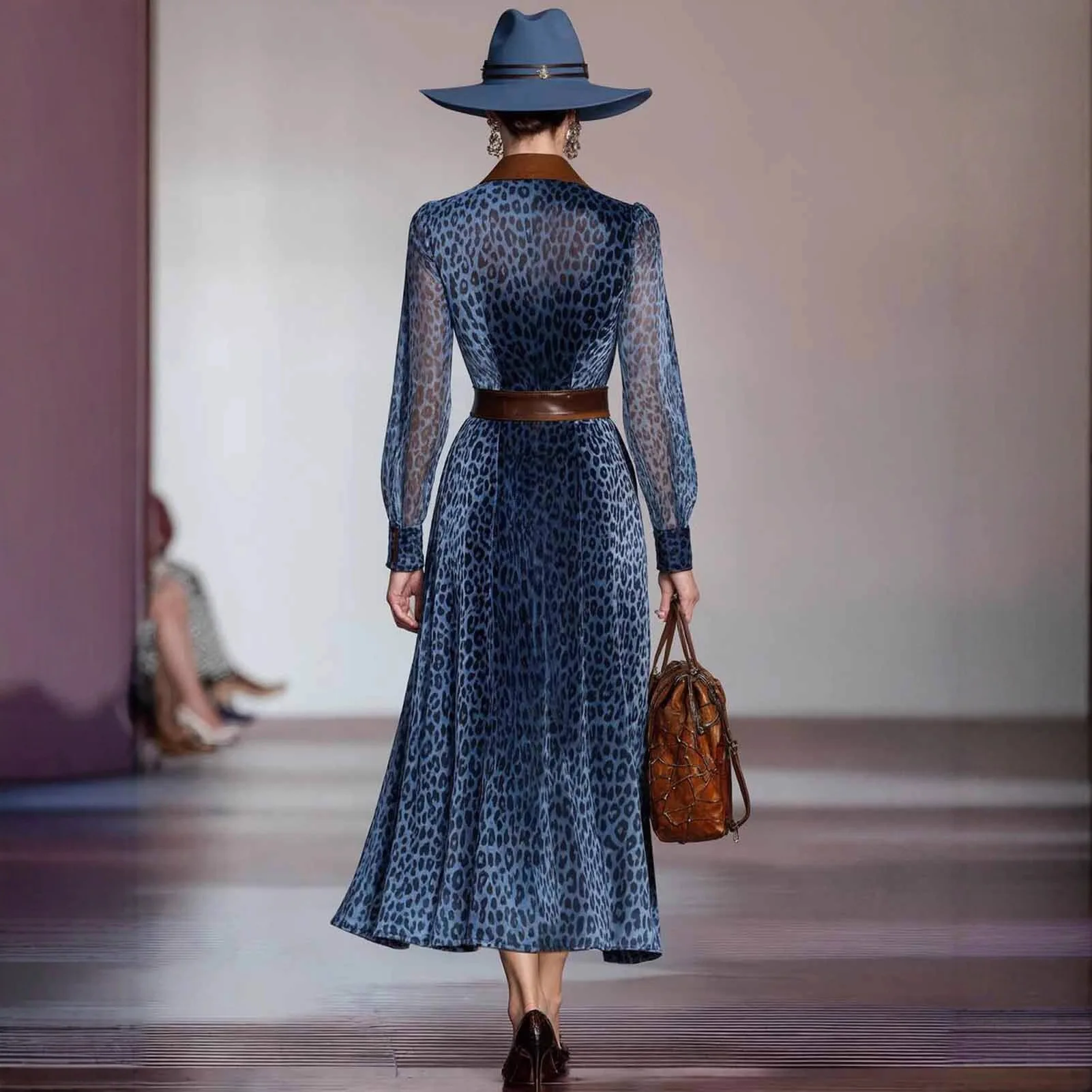 

Elegant Leopard Print Long Dresses for Women Fashion Long Sleeve Turn Down Collar Women Dress Single Breasted Dress Vestidos