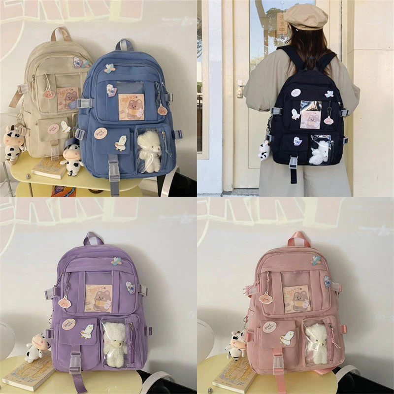 Cute Women Backpacks Waterproof Multi-Pocket Nylon School Backpack For Student Female Girls Kawaii Laptop Book Pack