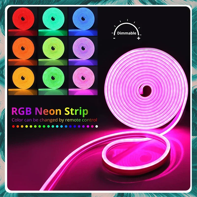 Neon RGB światła LED ze zdalnym Neon LED światła linowe 16.4ft/5m diody na wstążce wodoodporną światła linowe neonową do pokoju gier