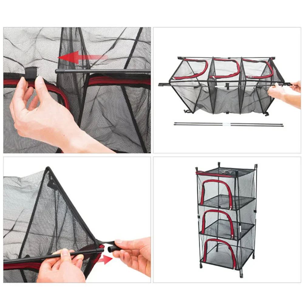 3 Layer Storage Net Collapsible Mesh Outdoor Cookware Clothes Hanging Dry Rack Foldable Convenient Storage Rack