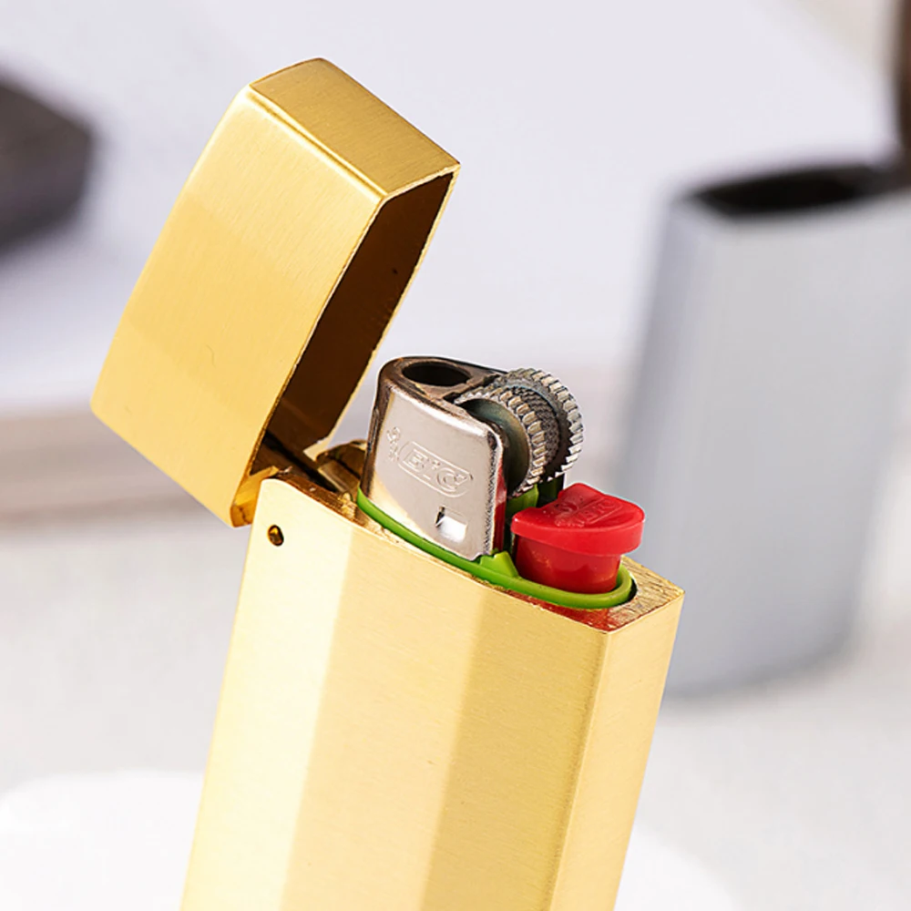 Zinc Alloy Lighter Case For Bic J5 Mini Lighter Vintage Lighter Holder Creative Flip Cover Protective Shell view 2
