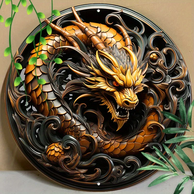 

Round Aluminum Metal Sign,Creative Dragon Pattern Wall Art Metal Sign,Home And Office Decor, garage wall decor room decoration