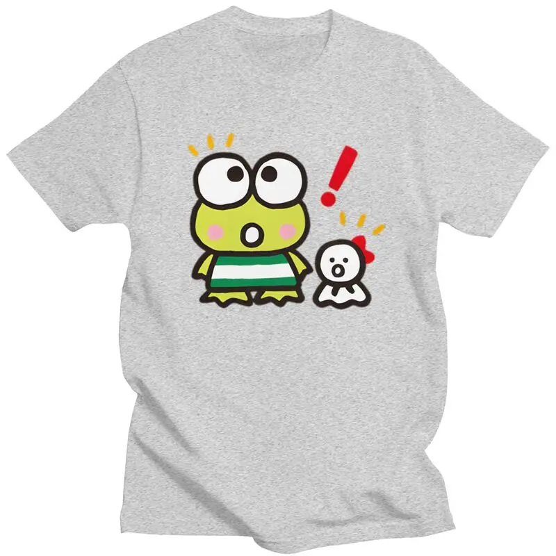 مخصص سانريو Keroppi الكرتون تي شيرت للرجال القطن الخالص تي شيرت بلايز قصيرة الأكمام تي شيرت غير رسمي الملابس