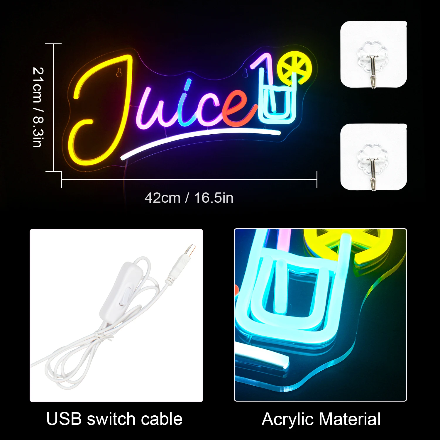 Imagem -04 - Suco Colorido Sinal de Neon Bebidas Neon Light Wall Decor Dimmable Usb Powered Sinal de Display Led Bar de Negócios Compras Café Hotel