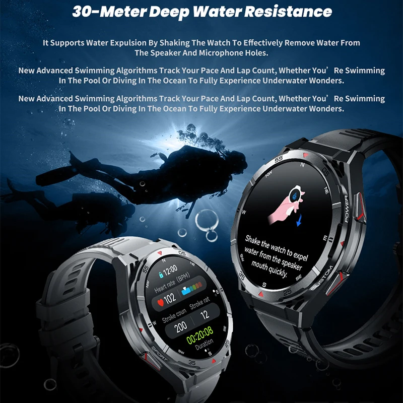 2025 New Dual-Band satellite GPS Smart Watch Men 1.43'' AMOLED Screen Compass Heart Rate BT Call IP69 Waterproof Swimming Watch