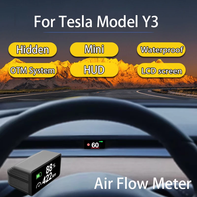 

HUD 3rd Generation Air Flow Meter LCD Speedometer Head Up Display Modification Upgradation Timer For Tesla Model Y3