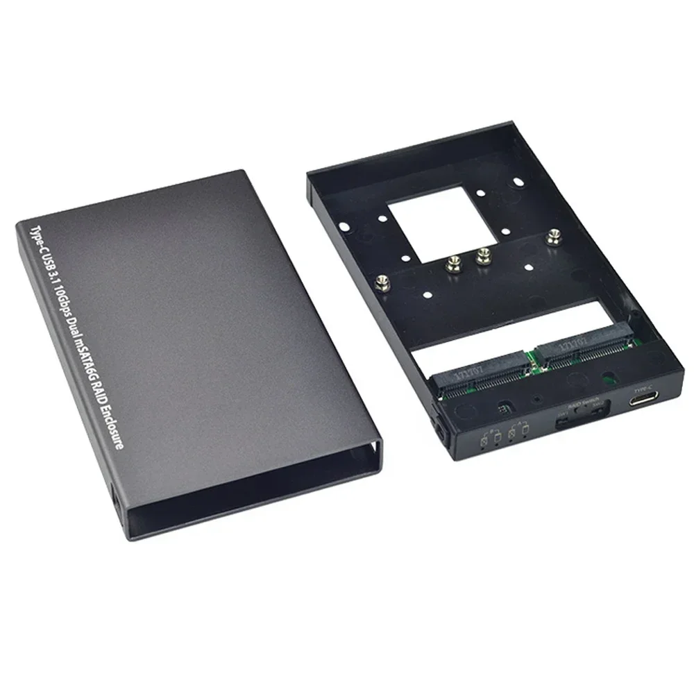 Type-C to mSATA 3.0 Portable Mobile HDD Enclosure Box Case for SSD Type-C to USB 3.1 Gen2 10Gbps Dual mSATA RAID Adapter for PC