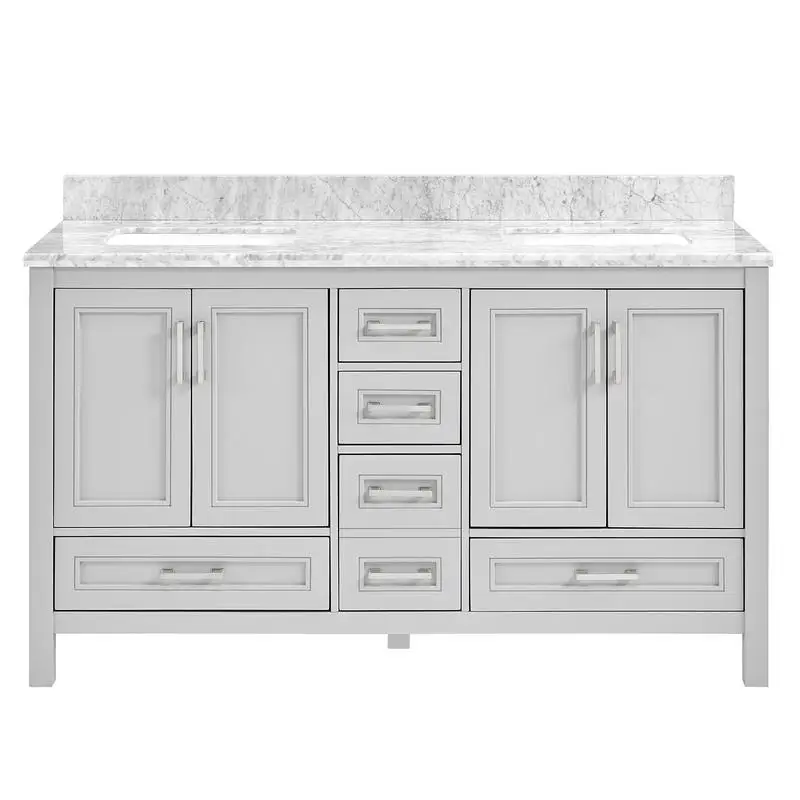 حوض حمام مزدوج مقاس 60 بوصة مع سطح كارارا من الرخام وخزانة تخزين #1