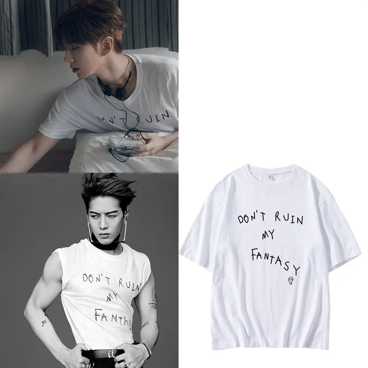 Camiseta Unissex de Algodão com Caimento Solto, Manga Curta, Camada Base, Gola Redonda, Estampa Casual de Verão, Estilo Jovem Popular GOT7 Wang Ju