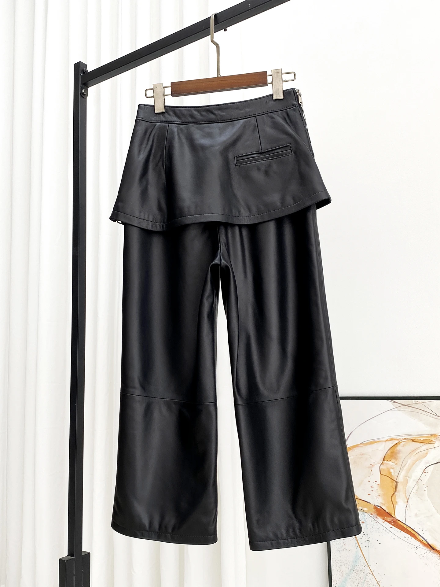 High Quality Genuine Real Leather Pants Women's Sheepskin Straight-Leg Culottes Fashionable All-Match Trousers Fashion