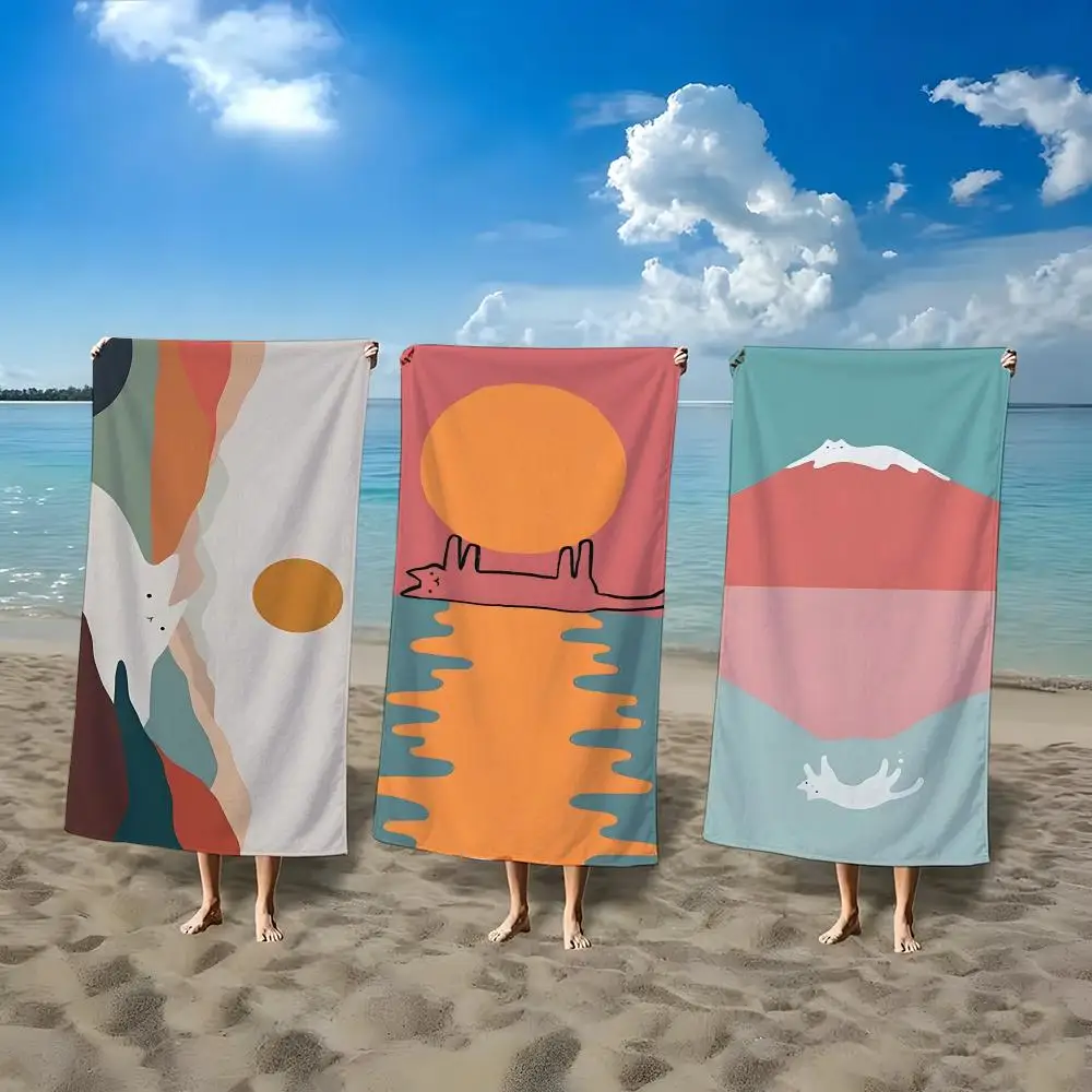 Abstract Pattern Everything can be cat Towel ultra-fine fiber quick drying absorbent bath towel, outdoor swimming sports towel