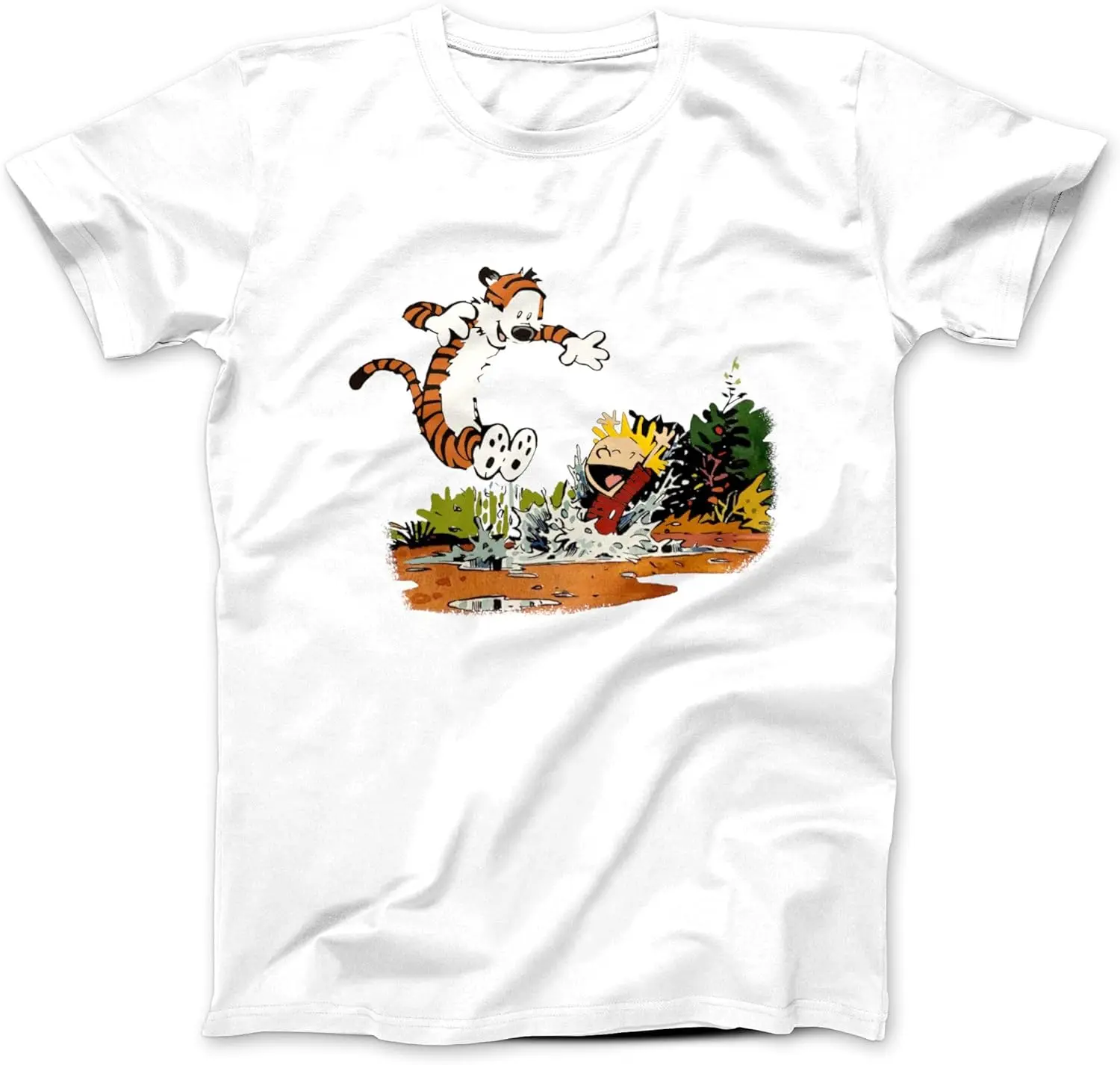 HarveyLtd Calvin & Hobbes Puddle Splashing Short-Sleeve T-Shirt,Crew T-shirt