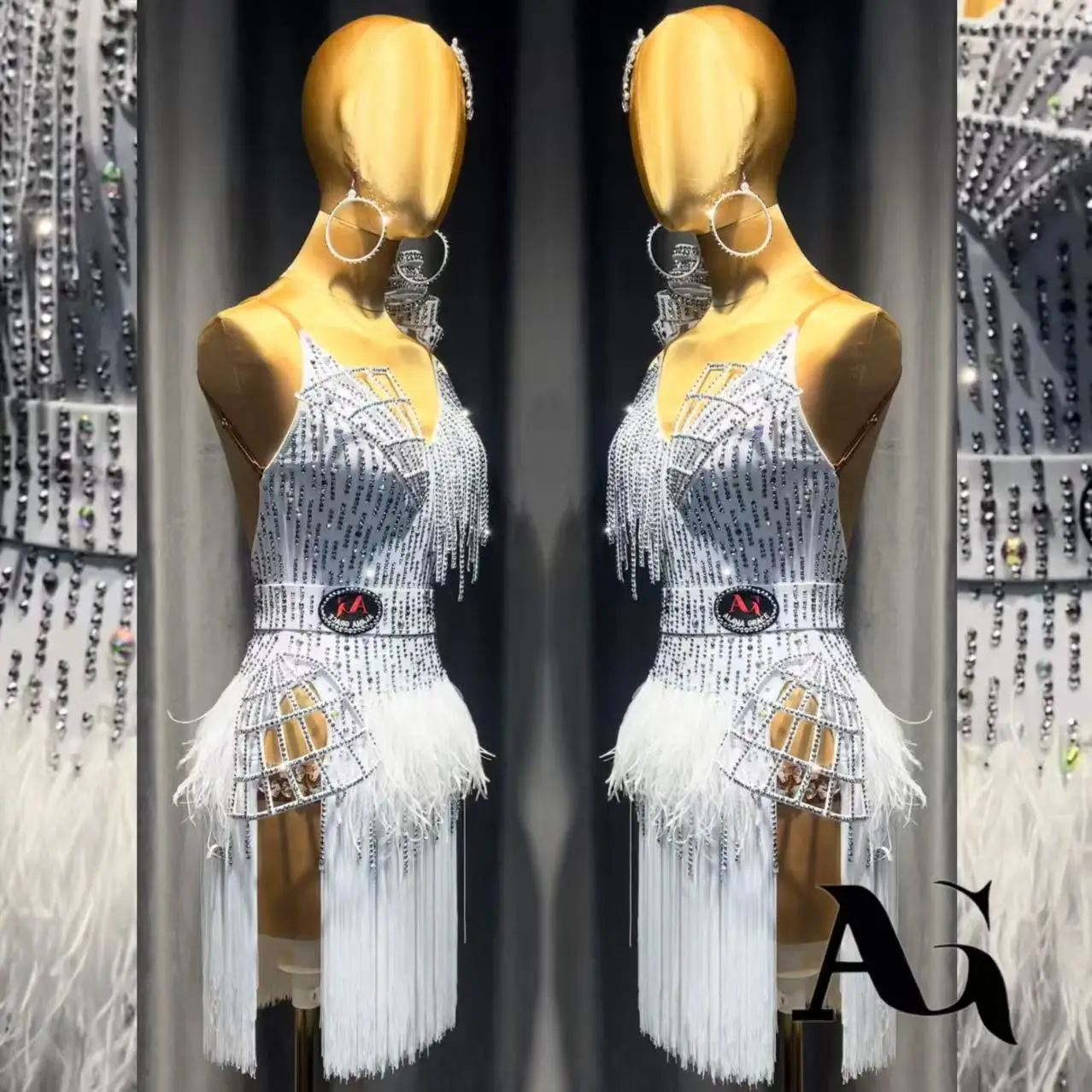 Latin Dance Adult Children'S Dress AB Stone High-End Custom Velvet Three-Dimensional Suspender Precisely Tango Women'S Clothing