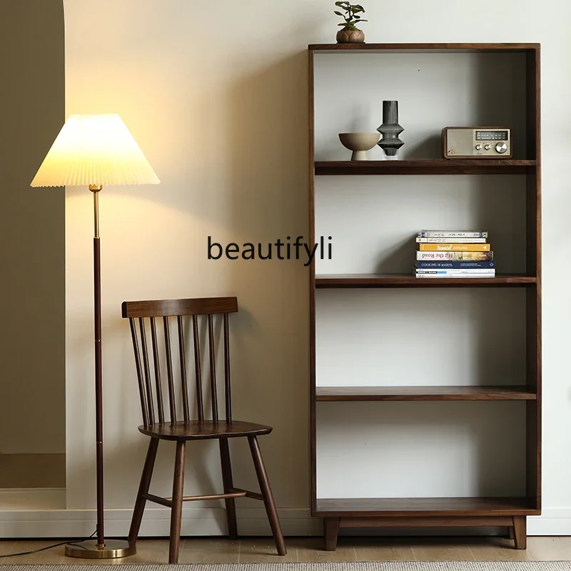 North America Black Walnut Wooden Bookshelf All Solid Wood Shelf Simple Modern Nordic Display Shelf Log Design Furniture