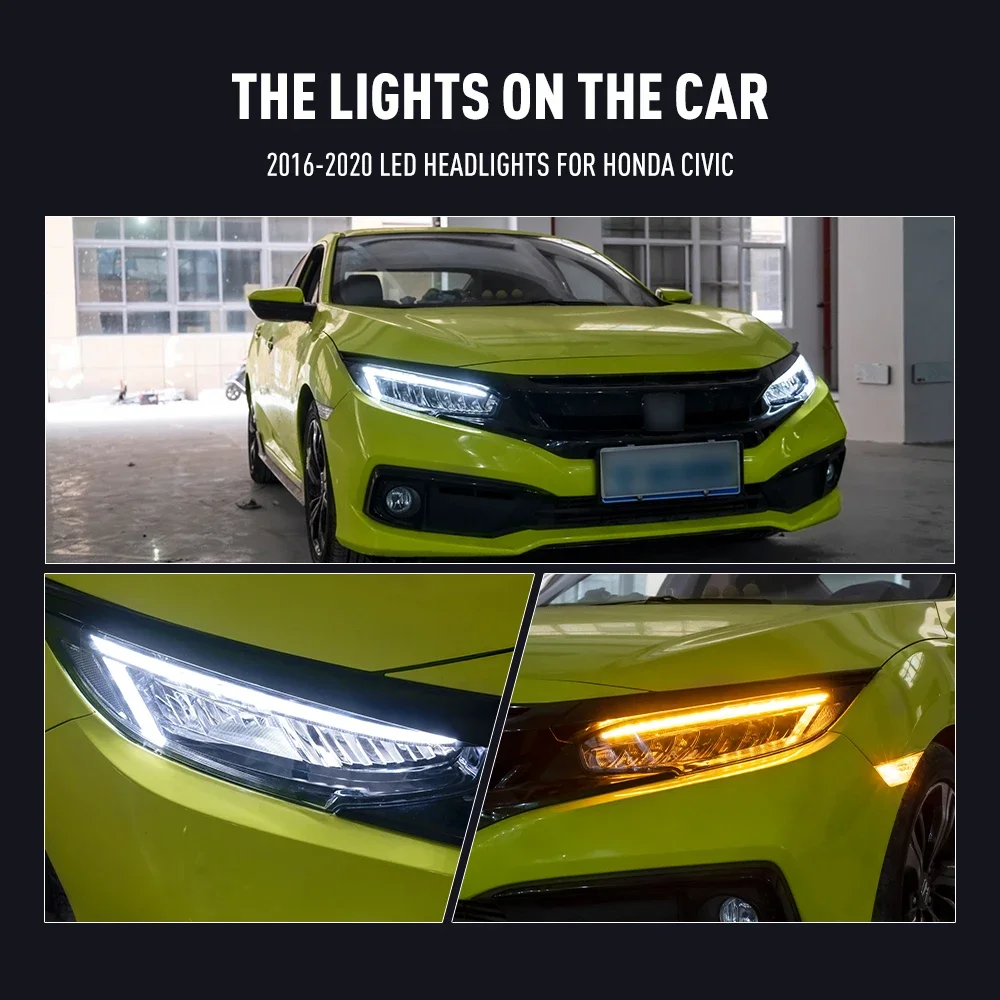 2PCs Car Styling Head Lamp for Honda Civic 2016-2020 LED Headlight DRL Daytime Running Lights Signal Lamps Auto Accessories