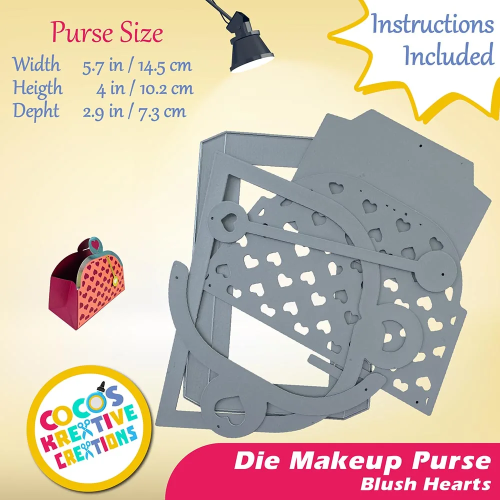 

Coco's Kreative Creations Die Makeup Purse Blush Hearts Gift Box Cutting Dies for Card Making & Scrapbo