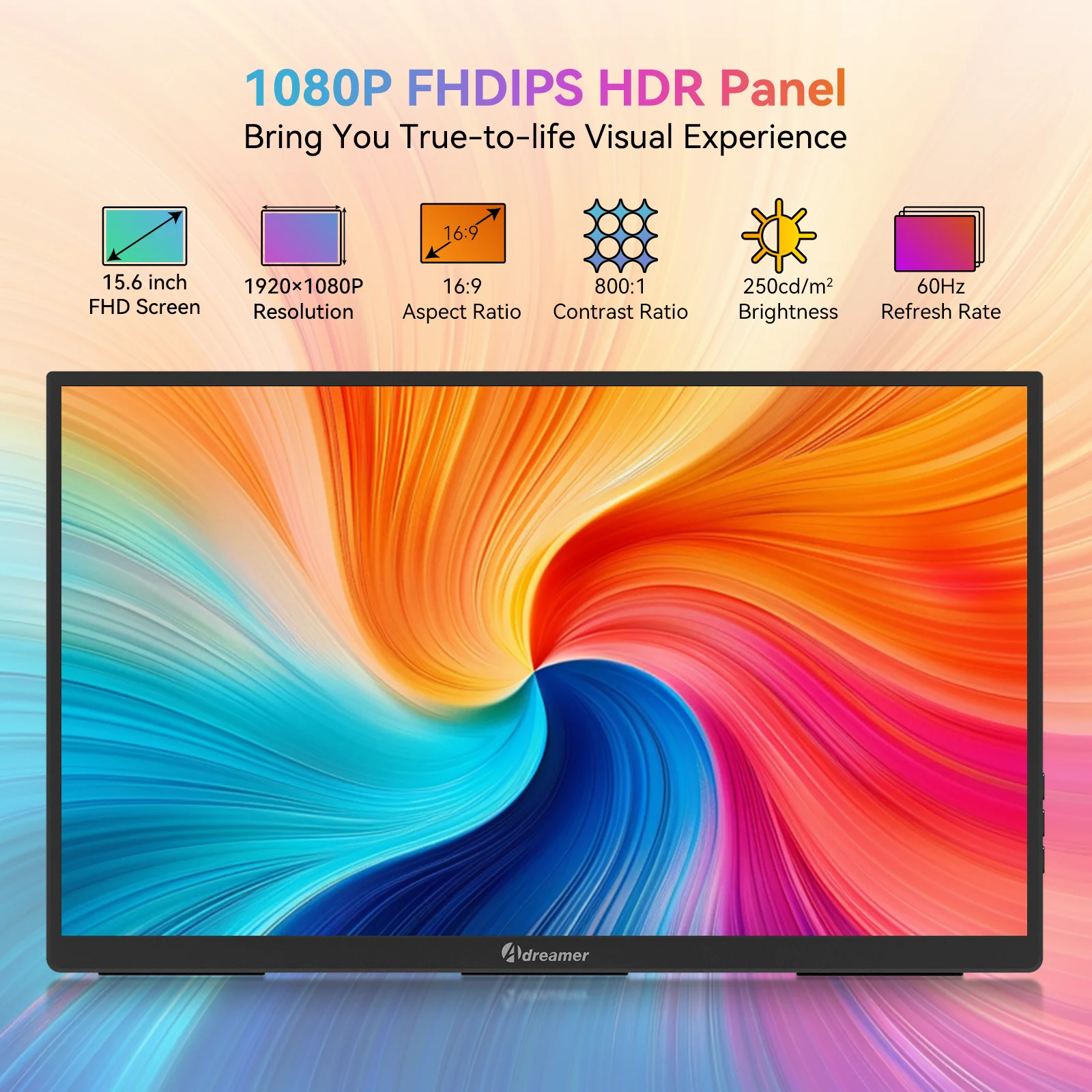 شاشة Adremer 15.6 بوصة FHD 1080P IPS المحمولة مع 60 هرتز تحديث الفئران 2 كاملة المواصفات 3.0 نوع C واجهة للعمل في الألعاب