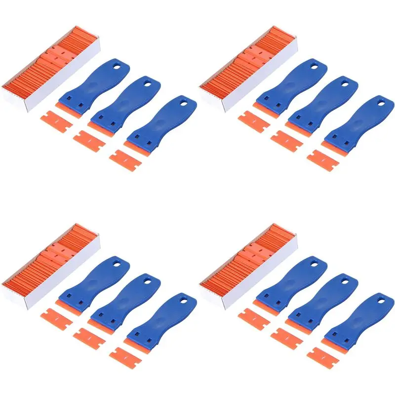 

BAAJ-12PCS Plastic Razor Blade Scrapers & 400 PCS 1.5 Inch Double Edge Plastic Razor Blades For Auto Window Tint Vinyl Tool