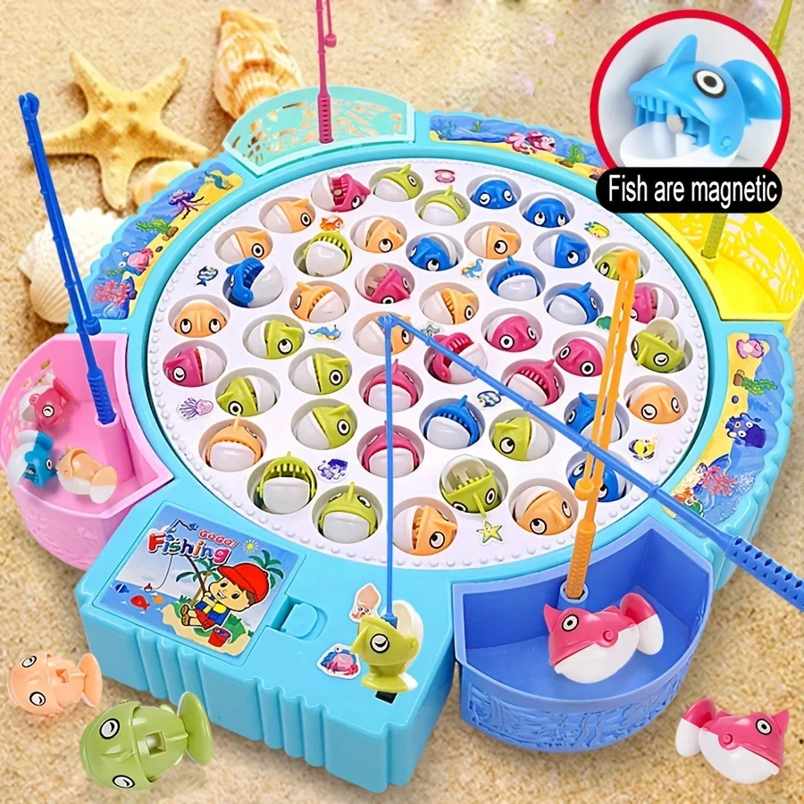 Montessori Rotating Magnetic Fishing Game Toys With Music, Children Party Board Games for Halloween, Christmas Gifts