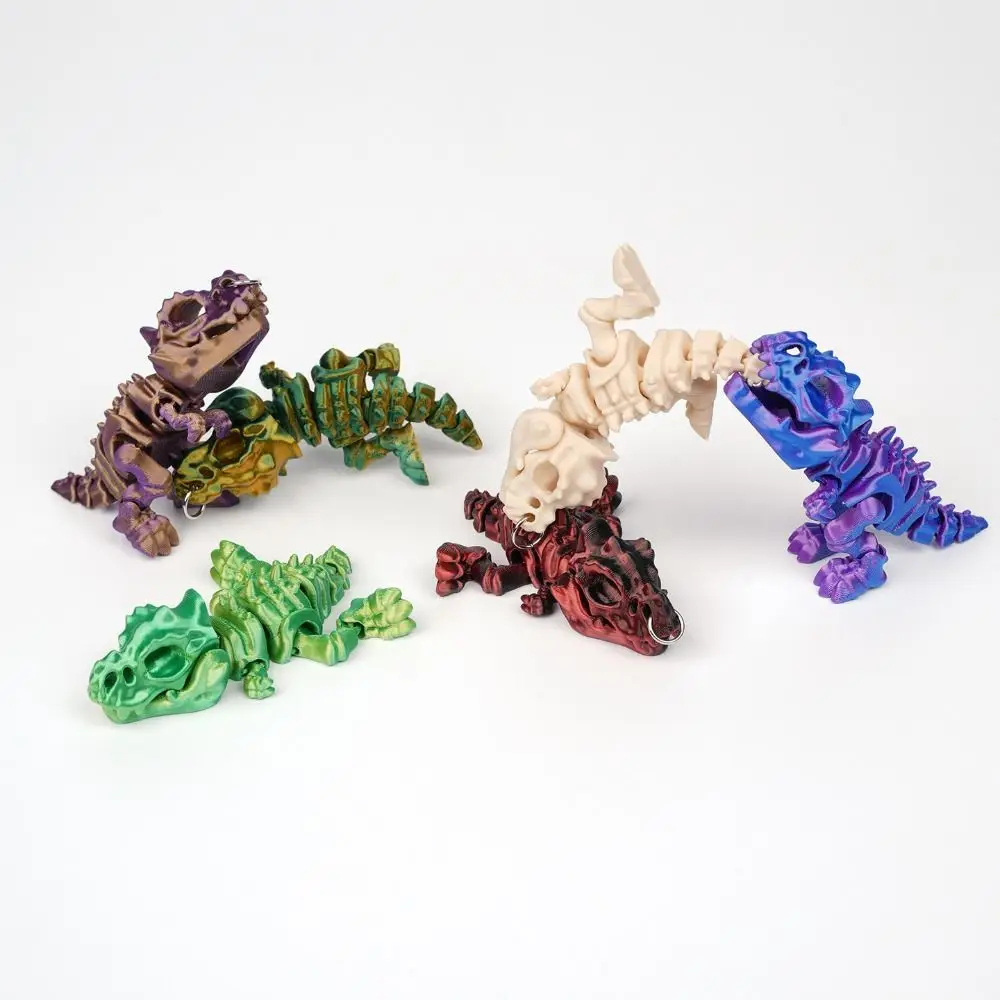 3D Printed Tyrannosaurus Rex Skeleton Model with Keychain Gradient T-Rex Action Figure Rotatable Joints Dinosaur Model