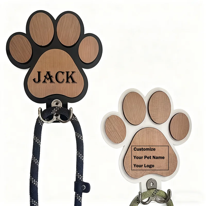 Custom Wooden Paw Print Dog Leash Hanger Wall Hook Claw Design Coat Collar Holder Creative Wall Decor Unique Pet Gift Dog Lovers