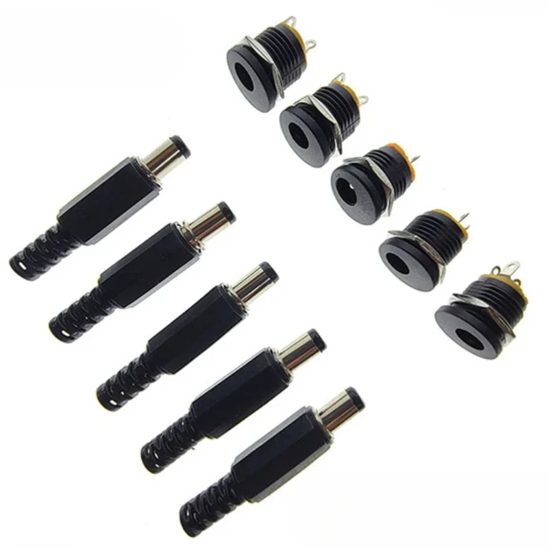 

10Pcs (5Pair) 12V 3A 5.5x2.1mm DC Power Male Plugs Connector 5.5*2.1mm DC Power Socket Female Jack Screw Nut Panel Mount Adapter